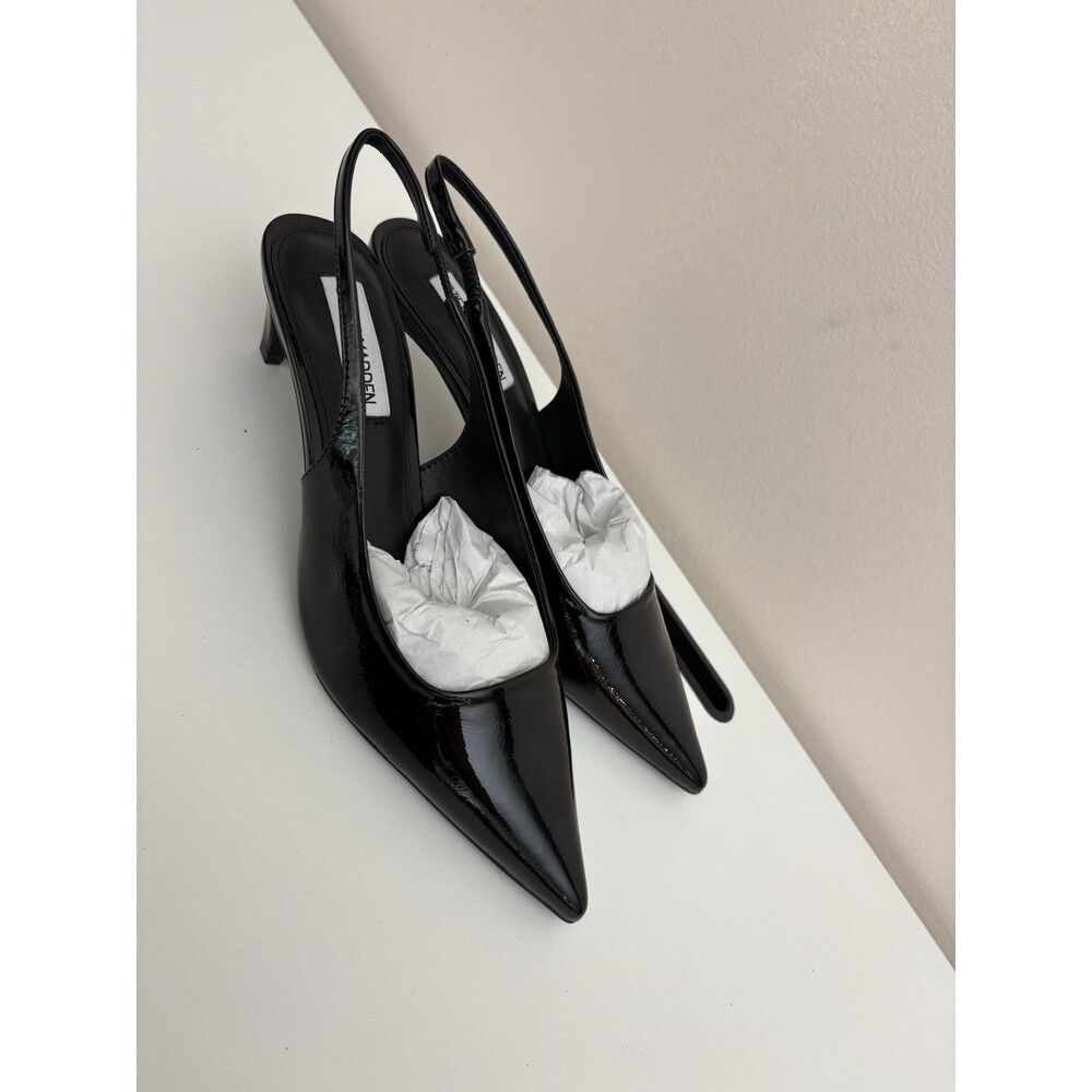 NIB Steve Madden Alynna Black Patent Slingback Pumps Pointed Toe Cone Heels 7.5 - Picture 7 of 16
